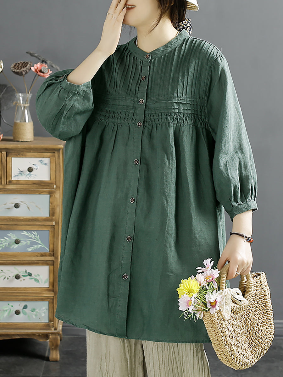 Women Artsy Summer Shirred Solid Linen Shirt SC1058 Ada Fashion