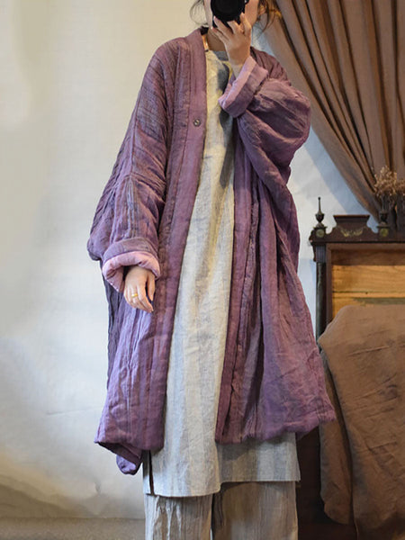 Women Winter Vintage Solid Crinkle Pocket Padded Coat QN012 HMP