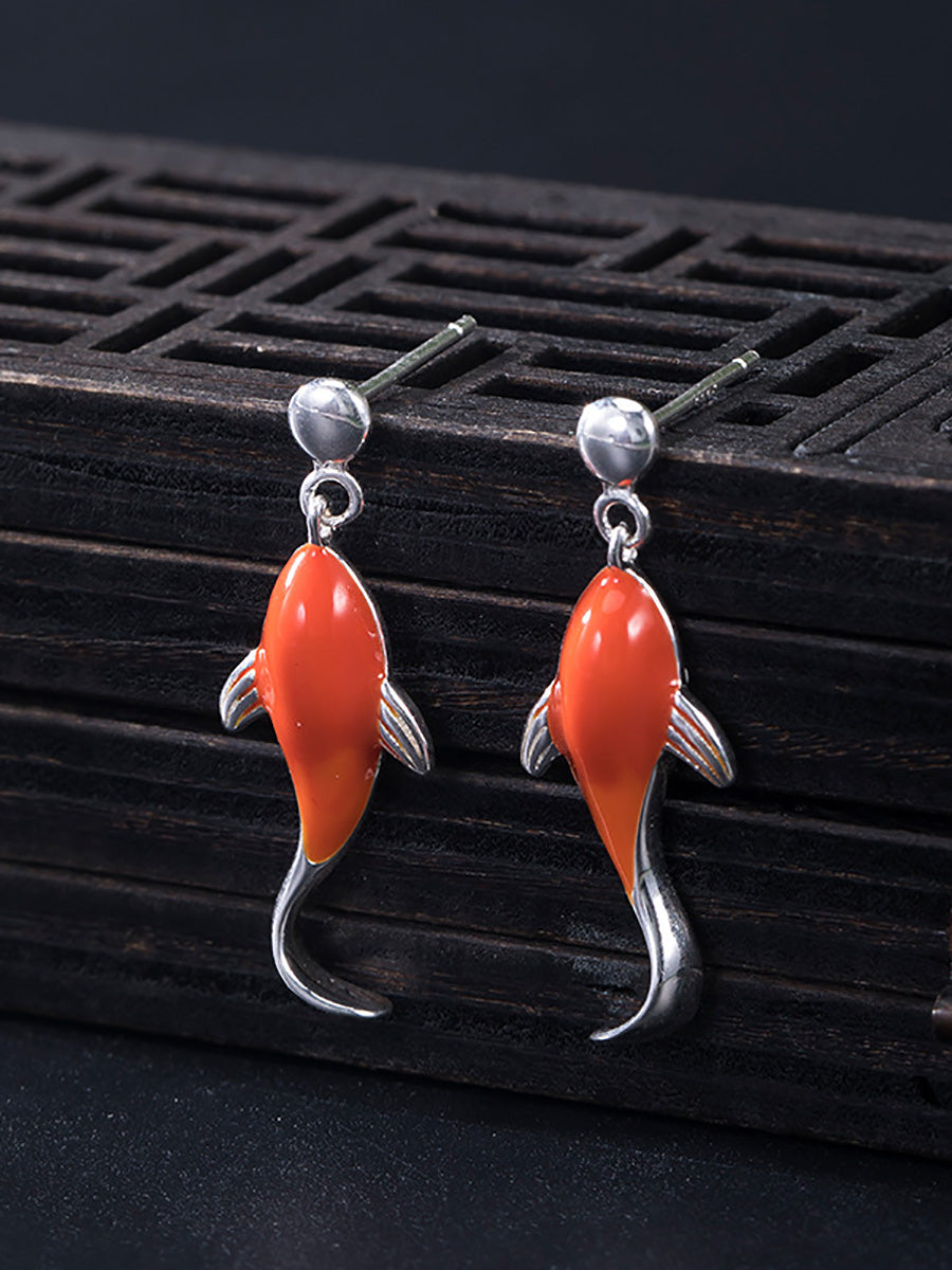 Women Casual Red Koi Sliver Pandent Earrings AI1023 XYFZB