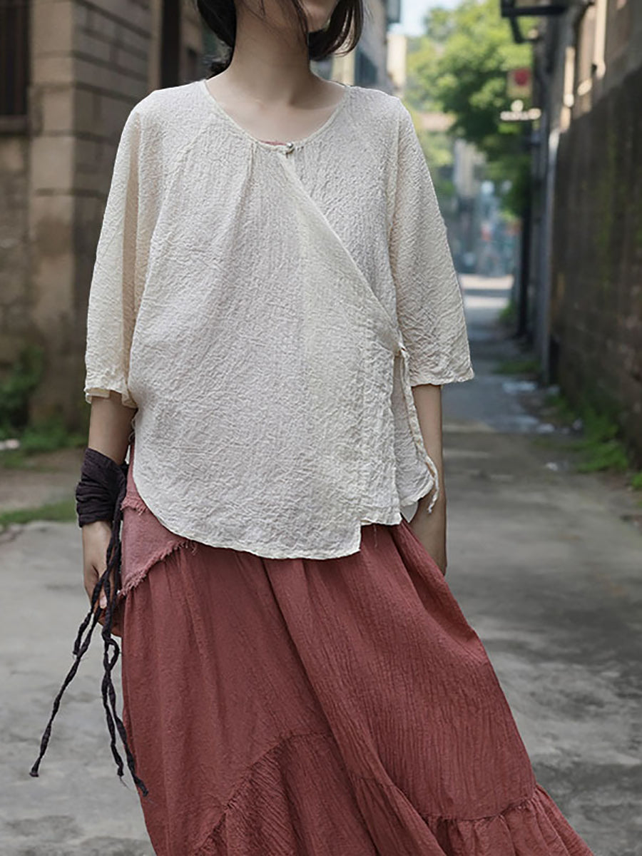 Women Summer Casual Solid Strap Jacquard Shirt FG1040 Ada Fashion