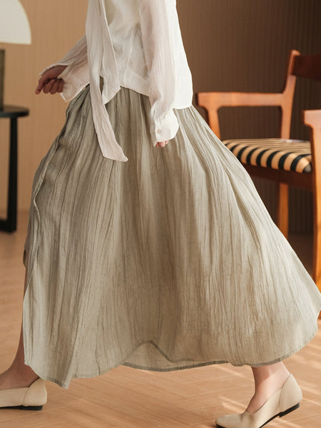 Plus Size Women Casual Solid Ramie Loose Skirt KL1030 Ada Fashion