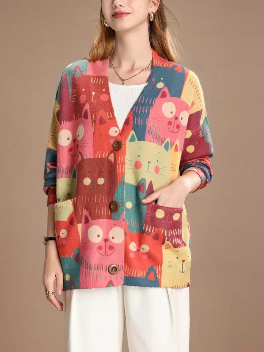 Women Spring Cute Cat Knitted Cardigan Sweater PA1005 Ada Fashion