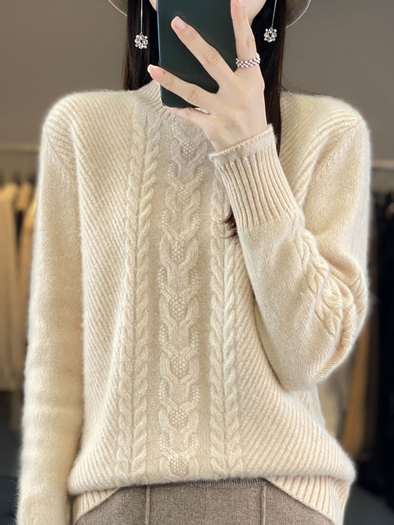 Women Autumn Half Turtleneck Wool Warm Twist Knit Sweater AV1009 Genistyle Shop