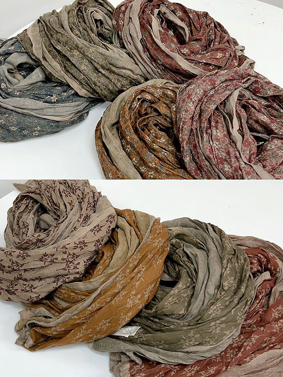 Women Vintage Floral Worn Shawl Scarf HH034 BUYKUD