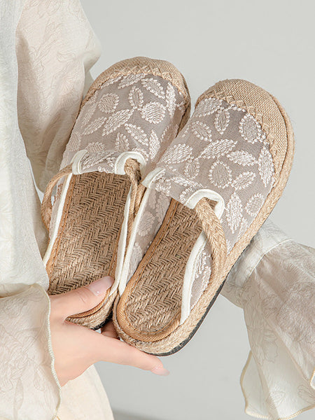 Embroidery Flat Ethnic Women Linen Summer Shoes Flower FashionChic