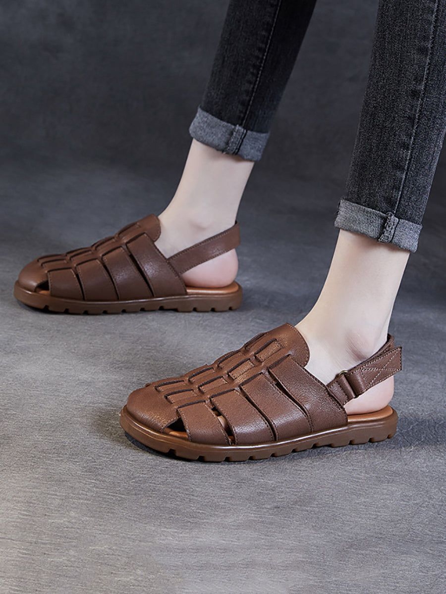 Women Summer Casual Leather Spliced Flat Slippers AA1015 Ada Fashion