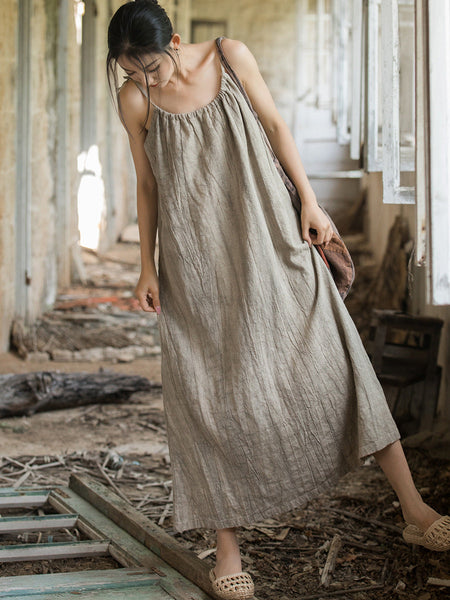 Plus Size Women Summer Vintage Solid Loose Vest Dress II1058 BXF