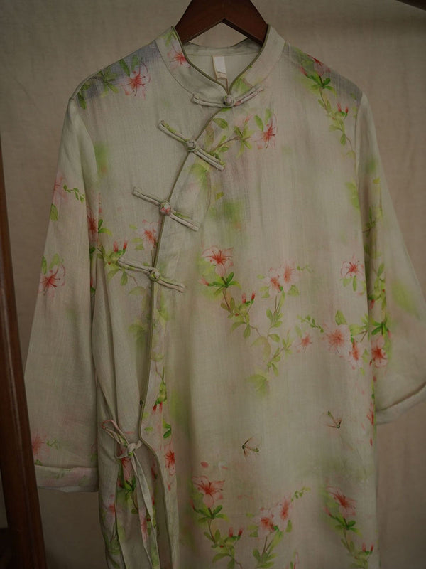 Women Spring Floral Strap Ramie Robe Dress SC1052 Ada Fashion