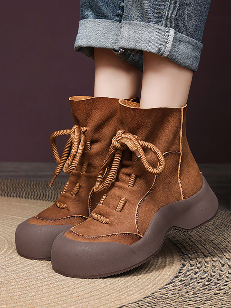 Women Winter Vintage Soft Leather Spliced Platform Boots WG001 HWJPJ