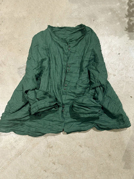 Solid Loose Women Blouse Vintage Collar Stand Ramie FashionChic