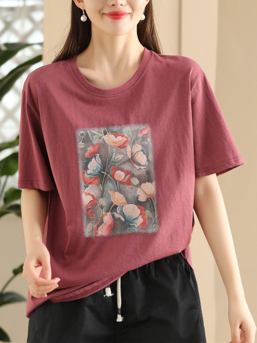 Women Summer Casual Flower Spliced Cotton Shirt CC031 JPFS