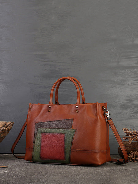 Women Leather Patchwork Laege Capacity Hand Bag Shoulder Bag AH1076 ZLPJ