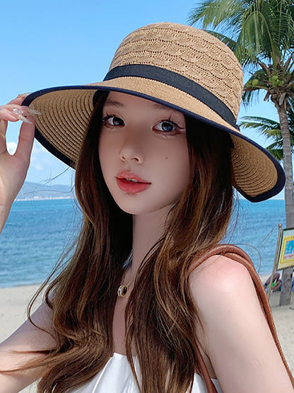 Women Summer Casual Straw Weave Bowknot Sunproof Hat CC038 BUYKUD