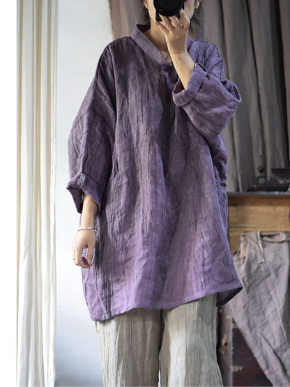 Women Vintage Solid Linen Loose Long Blouse KL1033 Ada Fashion