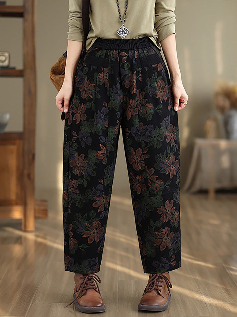 Women Autumn Vintage Flower Cotton Harem Pants AI1038 BUYKUD