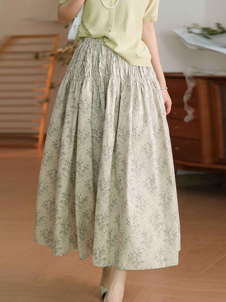 Women Summer Artsy Floral Shirred Cotton Skirt WE1042 Ada Fashion