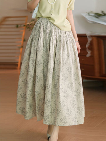 Women Summer Artsy Floral Shirred Cotton Skirt WE1042 Ada Fashion