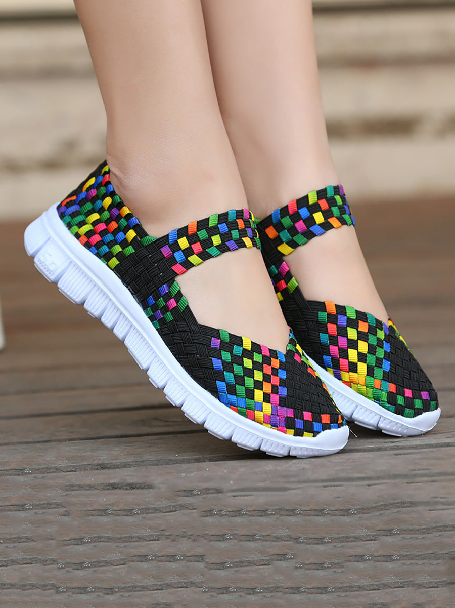 Women Summer Casual Colorblock Weave Flat Shoes RR1017 SADAF