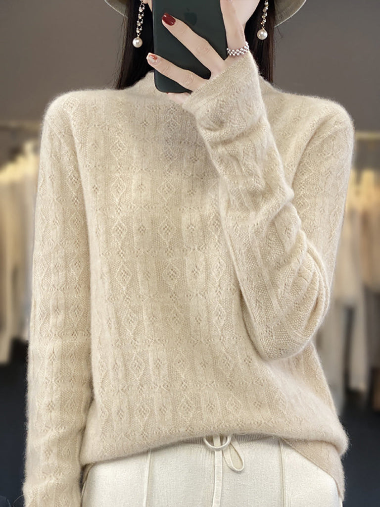 Women Autumn Casual Turtleneck 100%Wool Knit Sweater QU028 BK