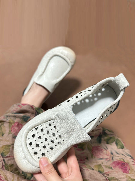 Women Summer Retro Soft Genuine Leather Low Heel Shoes CX013 XRXY