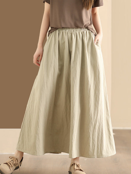 Women Summer Casual Solid Cotton A-shape Skirt KL1014 Ada Fashion