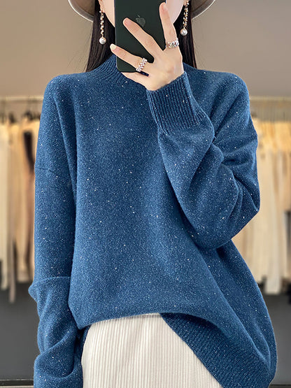Women Autumn Knit 100%Wool Half-Turtleneck Sweater WU009 BK
