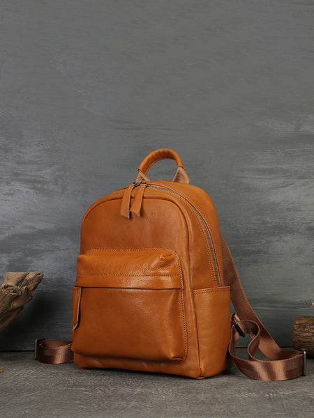 Women Casual Soft Leather Pure Color Backpack AK1044 Genistyle Shop