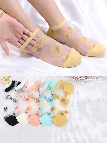 5 Pairs Women Summer Flower Thin Short Socks CX019 WSD