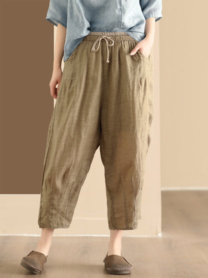 Women Summer Vintage Solid Ramie Harem Pants CX024 BUYKUD