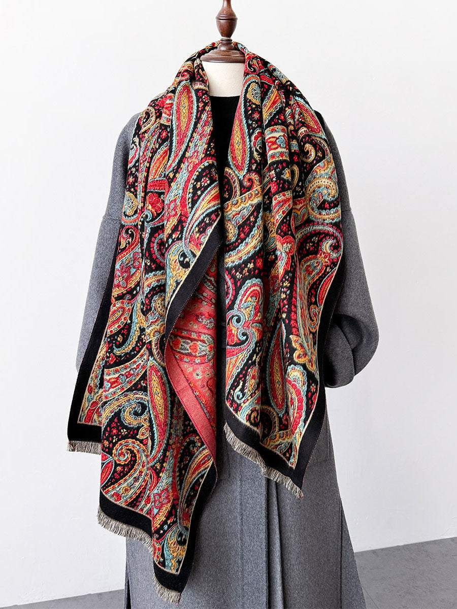 Women Vintage Print Tassel Autumn Shawl Scarf AV1040 Genistyle Shop