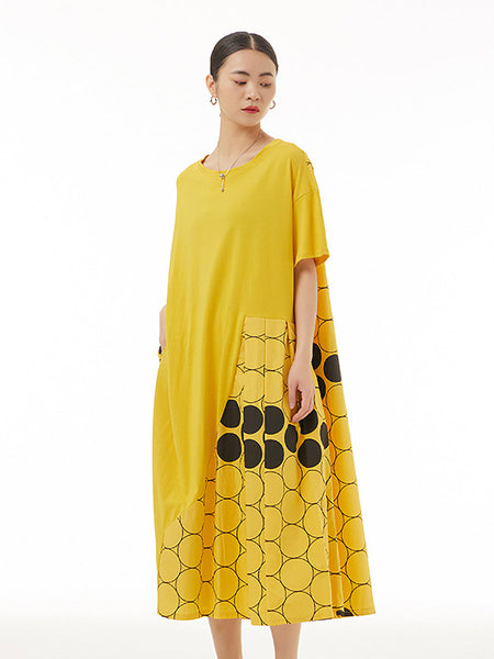 Women Casual Dot Spliced Summer Loose Dress KL1001 Ada Fashion
