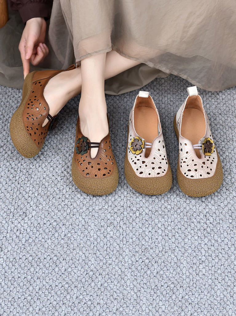 Women Summer Leather Cutout Flower Flat Shoes SC1060 Ada Fashion