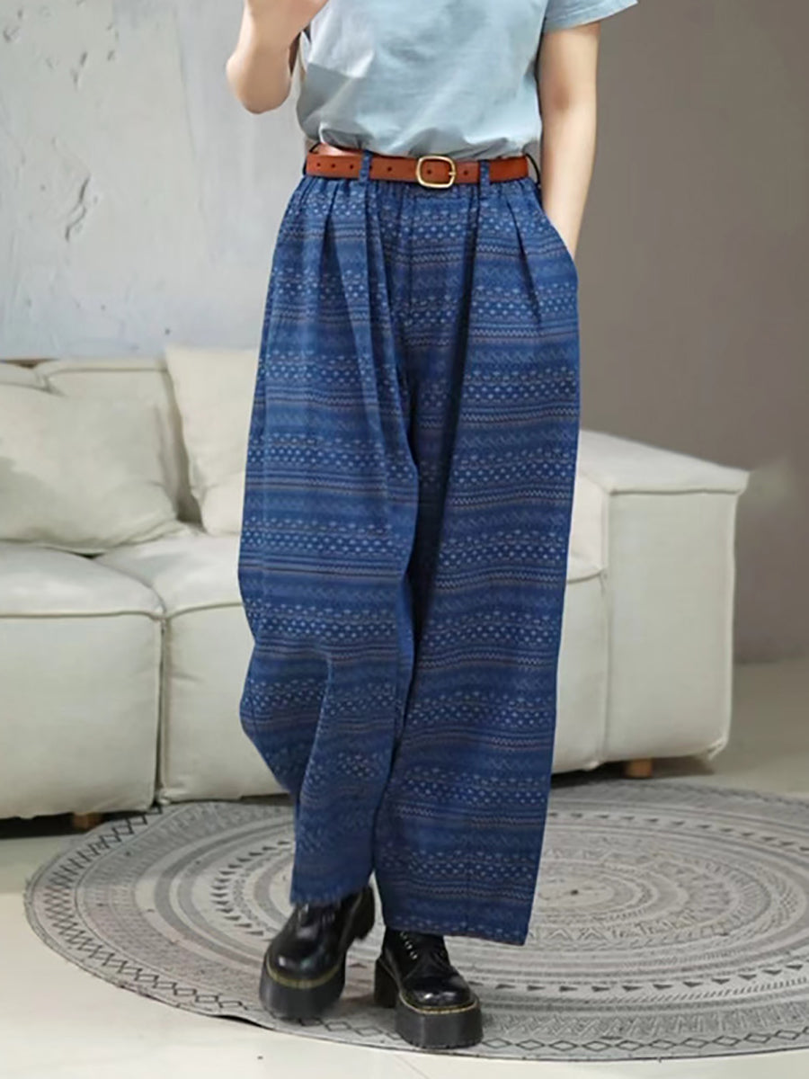 Women Summer Ethnic Print Straight-leg Loose Pants RR1025 BUYKUD