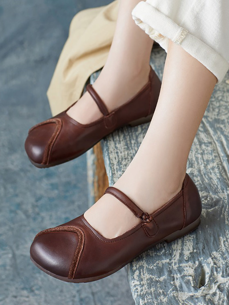 Women Summer Vintage Leather Spliced Soft Shoes ZZ1038 Ada Fashion