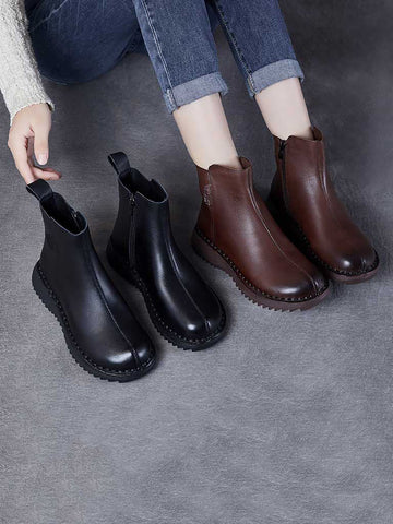 Women Retro Genuine Leather Zippper Mid-Heel Boots AH1078 YYDS