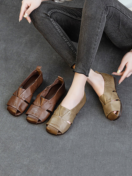 Vintage Flat Women Genuine Leather Sandals FashionChic