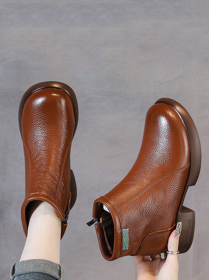 Women Vintage Commute Leather Zipper Mid-Heel Boots AH1065 BC