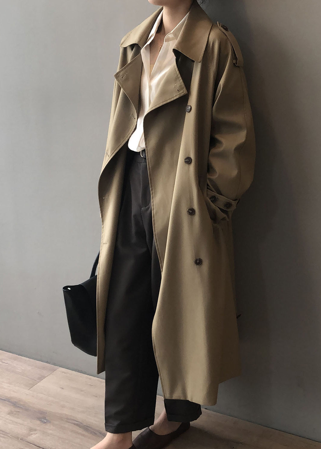 Classy Grey Peter Pan Collar Double Breast Pockets Trench Fall WD021 HS-TCT241103