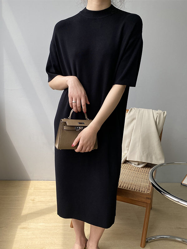 Temperament Round-neck Mauve Split-Joint Short Sleeve Sweater Dress AN1057 Genistyle Shop