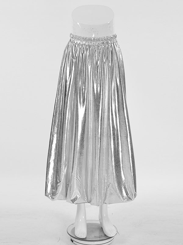 Chic Silver High Waisted Pleated A-Line Skirts WS011 shopify