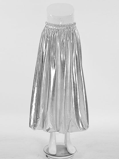 Chic Silver High Waisted Pleated A-Line Skirts WS011 shopify