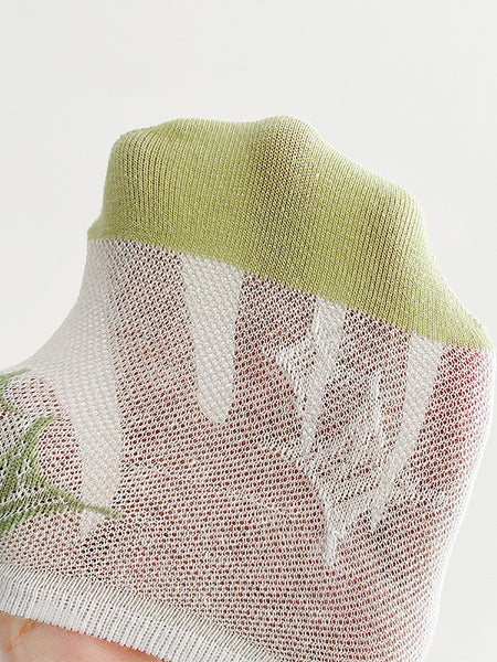 5 Pairs Women Summer Green Thin Short Socks II1030 BUYKUD