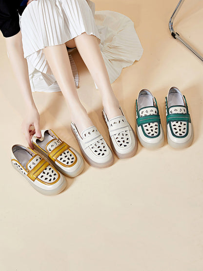 Women Summer Casual Leather Colorblock Flat Shoes FG1005 Ada Fashion