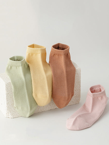 Women Color 5 Cotton Casual Pairs Socks Pure FashionChic