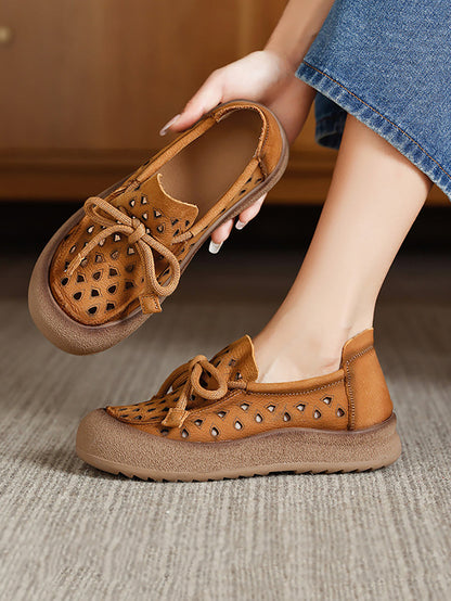 Genuine Shoes Hollow Out Summer Leather Flat Women FashionChic