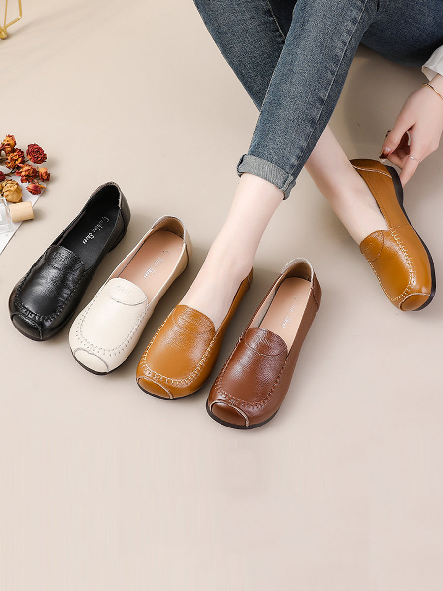 Women Summer Soft Leather Solid Stitching Flat Shoes PP1031 BC