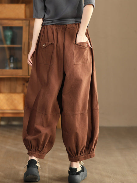 Women Autumn Casual Solid Spliced Cotton Harem Pants AS1022 ZMMM