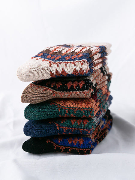 5 Pairs Women Winter Ethnic Wool Socks AS1019 BUYKUD