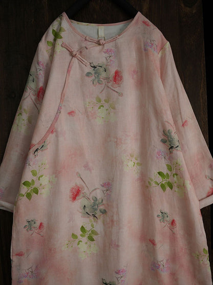 Women Artsy Floral Summer Ramie Dual-Layer Dress PA1014 Ada Fashion