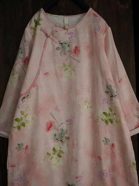 Women Artsy Floral Summer Ramie Dual-Layer Dress PA1014 Ada Fashion